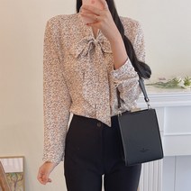 마쿠쿠 넥 프릴 플라워 여성 쉬폰 블라우스 셔츠