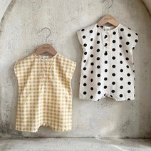 MB오레오 체크 도트 바디슈트 아기점프슈트 오버롤 나시슈트