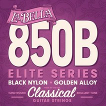 La Bella 850B 엘리트 시리즈 클래식 기타 스트링 핸드 와운드 블랙 나일론 골든 합금 독특한 포뮬러 웜 톤 미국 제조 미디엄 텐션