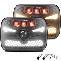 Litampo 1 Pair 2023 Upgrade LED Headlights H6054 110W Anti-Glare Red Angel Eyes DRL Turn Signal Hi/L