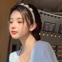 여성스러운 진주 장미 머리띠 헤어밴드 귀안아픈 웨딩 앤틱 간단 머리정리 여름 여행 휴가 바캉스 코디