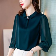 더클라워 인기신상 중년여성 여름 우아한 실키 프릴7부소매 블라우스~3XL