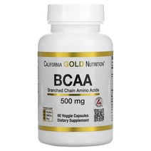 캘리포니아 골드 뉴트리션 California Gold Nutrition BCAA AjiPure® 분지쇄아미노산 500mg 베지 캡슐 60정, 1개, 기본