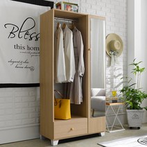 800X1600 좁은방 옷장행거 여자방 원룸 거울달린옷장, 오크