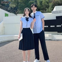 DFMEI 여름 반팔 빅사이즈 솔리드 빅사이즈 정장 셔츠 세트 커플룩 셔츠