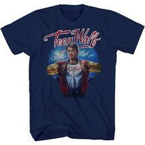 Teen Wolf 남성용 영화 셔츠 - Michael J. Fox 로고 그래픽 셔츠 네이비 XX-Large