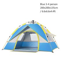 그늘막타프 여행 가족 방수 Windproof 1-4 사람 완전 자동 텐트 캠핑 양산 천막 보호소 해변 쉬운 오픈 하, 03 Blue 3-4 person