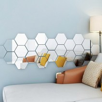 엄마의쇼핑 골드 실버 중형 대형 12P 붙이는 육각 아크릴 조각 거울 인테리어 벽거울 안깨지는 어린이집 안전거울, 실버대형(1297-1)