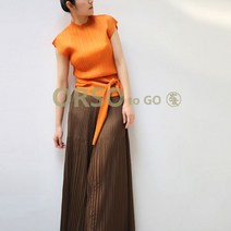 ORSO Miyake 유니크한 뒷트임 랩스타일 반목 반팔 플리츠 주름 블라우스 티셔츠