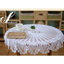 Showlovein 다용도 손뜨개 원형 테이블보 러너 커버 레이스 식탁보 소파 커버 손질, 직경120CM, 화이트