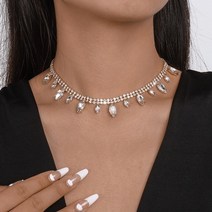 14K 팔찌 금 볼드 체인 여자 데일리 기질 bling iced out rhinestone chain necklace for women 신부 럭셔리 워터 드롭 크리스탈 펜던트