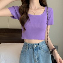 여성 반팔 라운드 크롭 니트티 아이스 실크 니트 스웨터 여성용 여름 짧은 프랑스 스