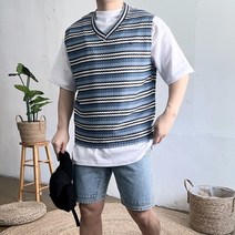 남자 쿨 린넨 웨이브 여름 브이넥 니트 조끼 베스트 3컬러