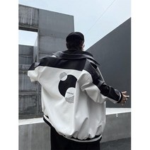 HXT 남성 레더자켓 PU 흑백 배색 블루종 점퍼 빅사이즈 오토바이 힙합 춘추