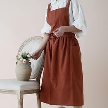 QiYuQoo 워싱 면 문예 범위 스커트 주방 앞치마 베이킹 앞치마 가든 앞치마 카페 앞치마 5색, 밤홍색