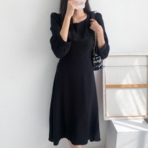 미노스 가을 하객원피스 블랙 결혼식 피로연 상견례 돌잔치엄마 스퀘어넥 긴팔 정장 롱 원피스 르뚜앙