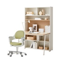 한샘 티오 콘센트 책상세트 5단 120cm + 링고S 학생용의자 DIY 고정중심봉(발받침), 화이트/내추럴오크+복숭아핑크(G)