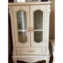 빈티지 바로크 유리 금장 명화 양주 단독 코너 사이드보드 콘솔 거실장 장식장 진열장 엔틱, 은테 아이보리