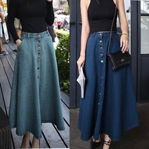 올파인 여자 데님 A라인 롱 스커트 청치마