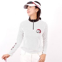 도트 화이트 티셔츠 여성골프티연습장용 지퍼 반폴라