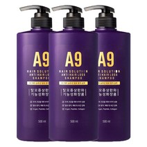 [식약처인증] A9 약산성 탈모방지 샴푸 500ml, 3개