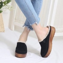 브이와이 여자 페이크퍼 오피스 라운드 자수 슬리퍼