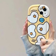 오리 덕 올패턴 아이폰 십삼미니 폰케이스 쿠션 젤 소프트 아이폰호환 십사프로맥스 7/8/11/12/XR 옐로우 슬기로운 사계절용 보호커버 선물용 낙하방지 남녀공용
