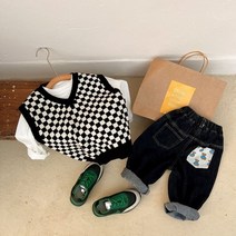 복합가스측정기 2022 아기 스웨터 조끼 v목 바둑판 무늬 민소매 Chalecos 풀오버 봄 니트 양모 소년, 02 Black_06 140-6-7T