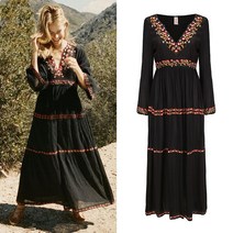 보헤미안 원피스 여름 롱 집시 V넥 브이넥 휴양지 비치 에스닉 바캉스 프린팅 여행