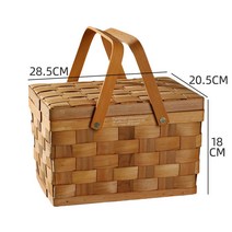 공원바구니 라탄 차박 소품 꽃 나들이 빈티지 피크닉 과일 휴대용 바구니, 우드