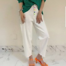 2color특이한 무지개단추 찢청 배기 일자 청바지
