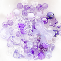 헤세드 DIY)플라스틱 다양한 컬러 비즈 모양 랜덤혼합세트 (약20g), 퍼플