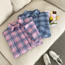 여름 비치 체크 반팔 박시 거즈 여성 남방