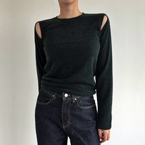 오픈 숄더 니트티 컷오프T 어깨 트임 절개 라운드