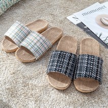 올뎃홈 우디 왕골 실내화 사무실 거실 여름실내화 트위드 슬리퍼 2색택1, 블랙(270)