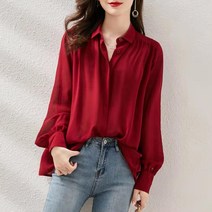 여성 봄 루즈핏 쉬폰 상의 레드 WHC23013105
