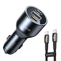 TOOCKI 고성능 3포트 PD 120W 차량용 초고속 충전기 + C to C PD 140W 초고속 충전케이블 1m, HJ120W, 회색