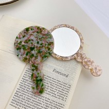 아세테이트 레트로 기하학 휴대용 원형 메이크업 손거울 14.2cm, 얼룩