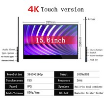 휴대용 포터블 모니터 Bimawen 휴대용 모니터 터치 스크린 C타입 USB HDMI 호환 노트북 Xbox 스위치 게, 03 15.6inch 4k touch_01 영국 플러그
