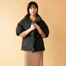 웰론솜 양 사이드 포켓 집업 하이넥 반팔 패딩 조끼 P2200246