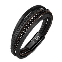 MEGAMUS 패션쥬얼리 가죽 호안석 천연석 원석 기본 레이어드 레트로 짜다 매듭 남성 여성 커플팔찌