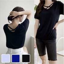 엑스 크로스 백트임 투웨이 절개 반팔 기본 티셔츠 데일리룩 여친룩 바다코디