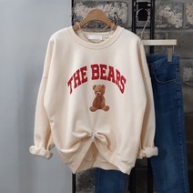 상상그이상 여성용 국내제작 베어기모 맨투맨 고급원단 부드러운 촉감 파스텔 귀여운 프린팅 가볍고 따뜻한 기모안감 꾸안꾸룩 패딩안에 입기 좋은 루즈핏 데일리템