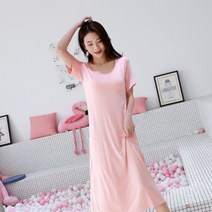 여성 잠옷 편안한 노브라 홈 원피스 브라 탑재 꾸안꾸룩