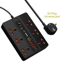 멀티탭 콘센트6포트 20W PD QC3.0 USB 고속 충전기 유형 C 빠른 스테이션 어댑터 콘센트 스트립 아이폰 12, [01] Black EU Plug