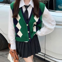 메이킹유 아가일 브이넥 단추 데일리룩 A488모엘조끼