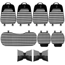 사계절 범용 면 아마 마름모 블랙 격자 미끄럼 방지 카시트 쿠션 자동차 인테리어 장식품 신제품, 07 7 pcs 2 waist suite