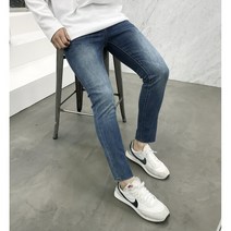 용된다 남자 밑단 컷팅 워싱 스판 데님 청바지