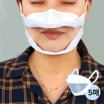 립리딩 마스크 프리미엄 립뷰 입투명 마스크 입모양 입 보이는 투명 마스크 청각장애인, 5매, 1개
