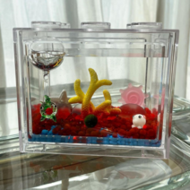 마리모 키우기 국산 DIY 레고 블럭 어항, 옐로우, 산호초(보라), 1cm내외